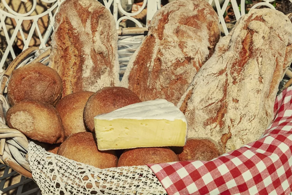 bread basket, soft cheese, creamy